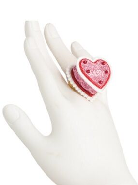 NWT Betsey Johnson Heart Shaped Pink Glitter Layered Ring 7